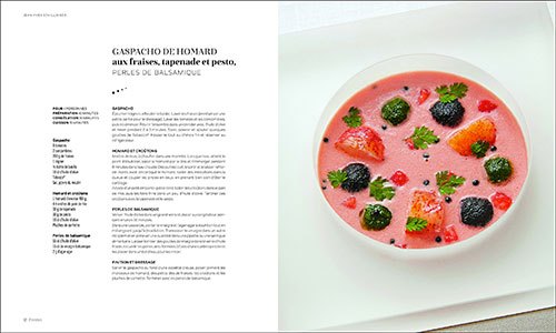 image recette gaspacho de homard aux fraises tapenade et pesto perles de balsamique jy's jean-yves schillinger éditions du chêne