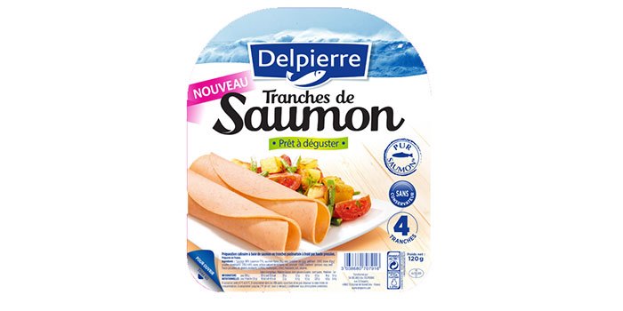 Tranches de saumon prêt à déguster Delpierre. Prix conseillé : 2,95€ les 4 tranches.