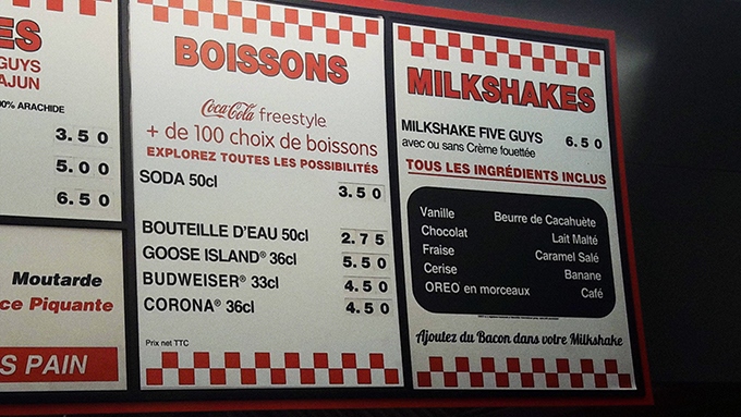 image carte milk-shakes five guys