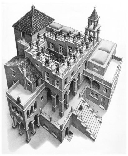 Montée et descente, lithographie de M. C. Escher (1960).