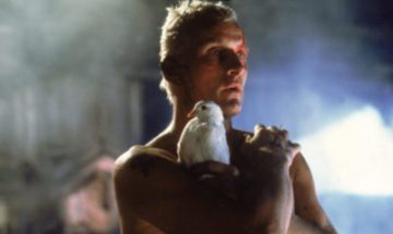 Le replicant Roy Batty (Rutger Hauer) tenant une colombe dans le film "Blade Runner"