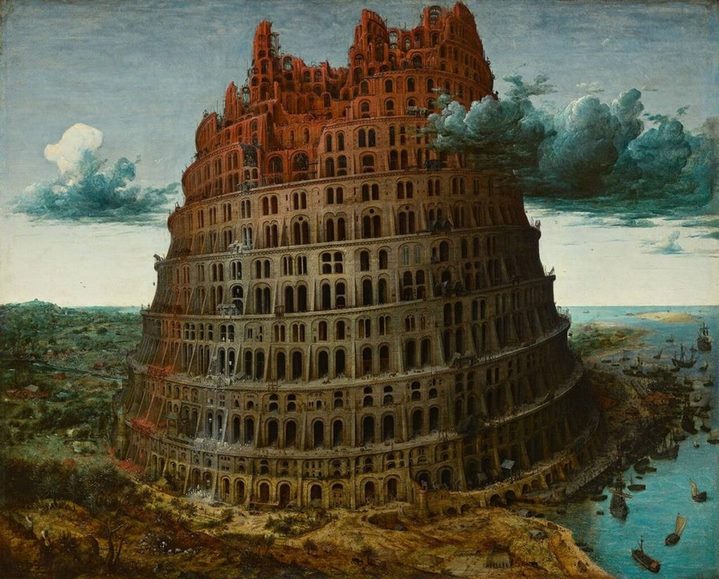 "La petite tour de Babel" par Pieter Brueghel l'Ancien (vers 1568), huile sur bois de chêne (94 × 74 cm). Source : Wikipédia