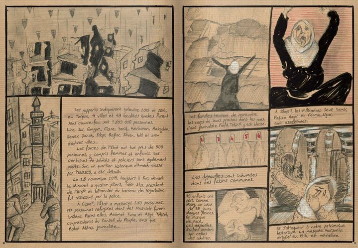 Double-page de la bande-dessinée de témoignage Prison n°5 de Zehra Doğan.