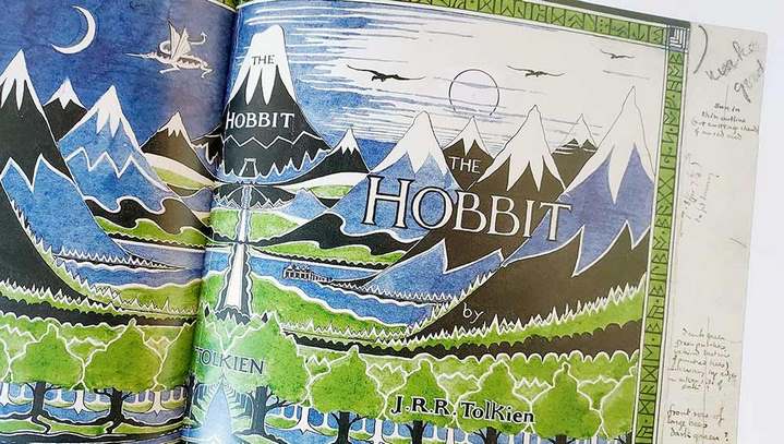Projet de couverture pour Le Hobbit peint et annoté par Tolkien. - Extrait du livre Tolkien, Créateur de la Terre du Milieu © Éditions Hoëbeke