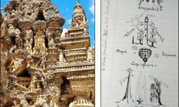 Détails du Palais idéal du Facteur Cheval et d'un croquis de J.R.R. Tolkien.