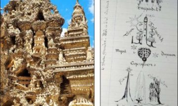 Détails du Palais idéal du Facteur Cheval et d'un croquis de J.R.R. Tolkien.