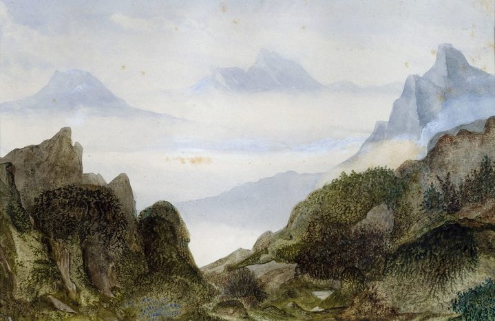 Paysage, gouache réalisée par George Sand selon la technique de la dendrite. Musée de la vie romantique. Source : Wikimedia