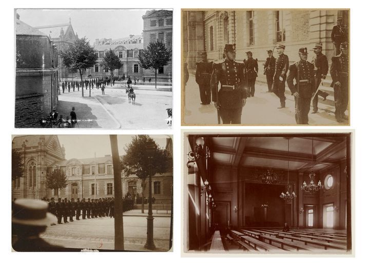Montage par Jean Dytar de photographies prises au moment du procès en révision d'Alfred Dreyfus qui a lieu à Rennes, du 7 août au 9 septembre 1899. © Jean Dytar/Delcourt, 2021.