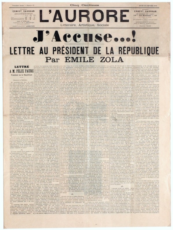 « J’accuse… ! » à la une de L'Aurore du 13 janvier 1898.