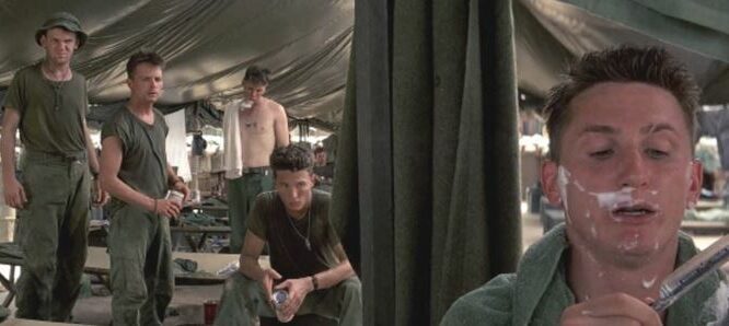 Dans Outrages, le sergent Meserve (Sean Penn) annonce son intention d'enlever une femme aux soldats de sa patrouille, Herbert Hatcher (John C. Reilly), Eriksson (Michael J. Fox), Antonio Diaz (John Leguizamo) et Thomas E. Clark (Don Harvey).