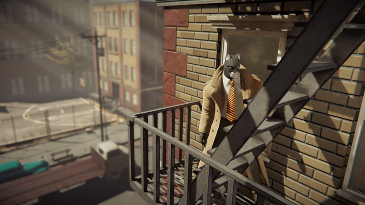 blacksad dans les escaliers dans le jeu vidéo blacksad under the skin ps5