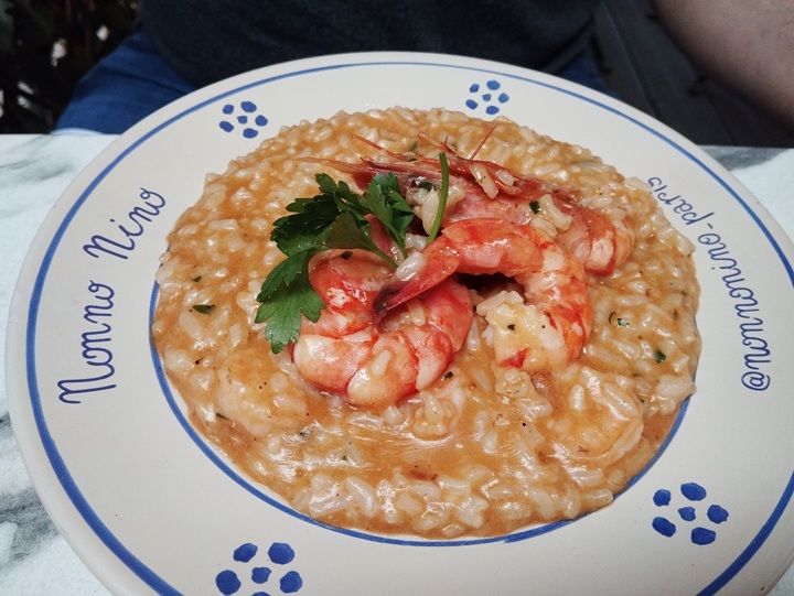 risotto aux gambas et à la bisque de homard restaurant nonno nino paris 17