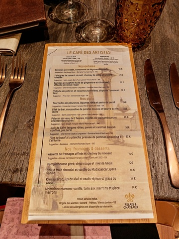 carte du bistrot restaurant le café des artistes des étangs de corot à ville d'avray février 2026