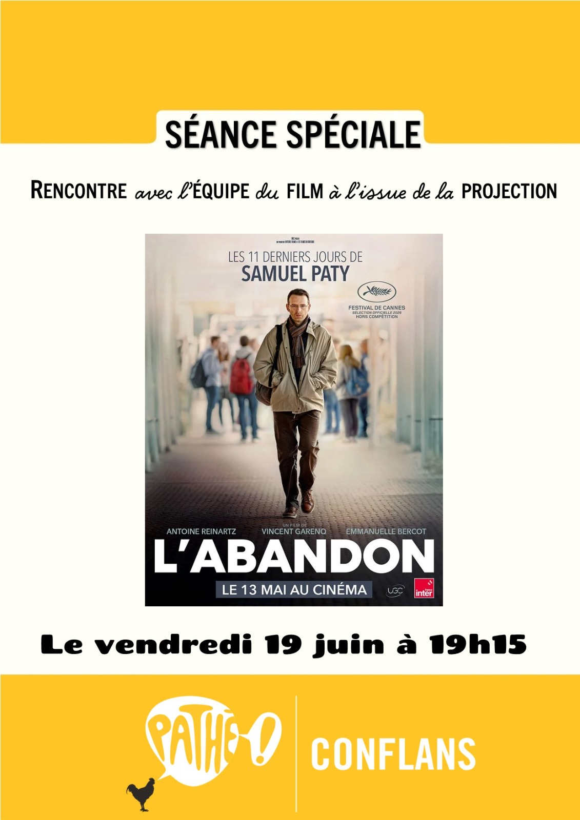 séance spéciale film l'abandon 19 juin 2026 avec guillaume creis de culturellement vôtre